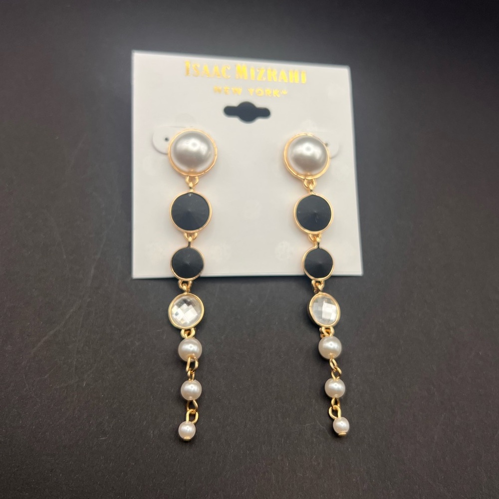 Isaac Mizrahi Matte Black and White Dangle Earrings